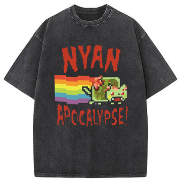 Personality fashion Nyan Apocalypse Washed T-Shirt
