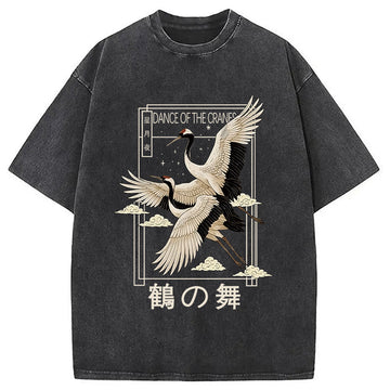 Personality fashion Dance Of The Cranes Washed T-Shirt