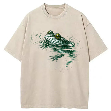 Personality fashion Frog Swimming Washed T-Shirt