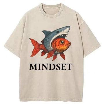 Personality fashion Goldfish Shark Mindset Washed T-Shirt