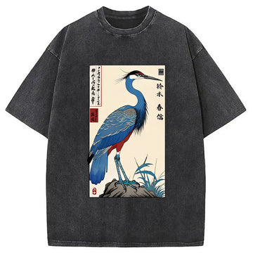 Personality fashion Colorful Crane Washed T-Shirt