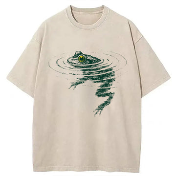 Personality fashion Frog Swimming Under Water Washed T-Shirt