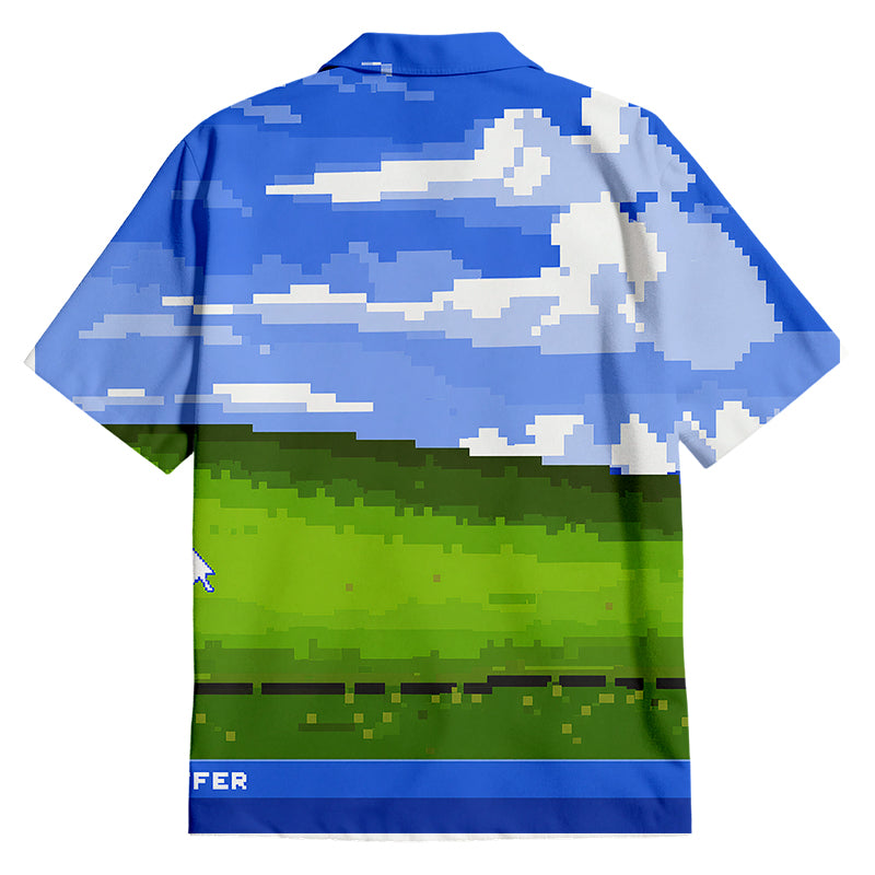 Win XP Wallpaper Pixel Button Up Pocket Shirt