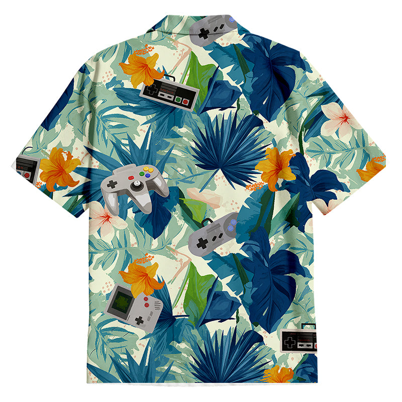 Personality fashionHawaiian Tropicals & Retro Gamers Button Up Pocket Shirt