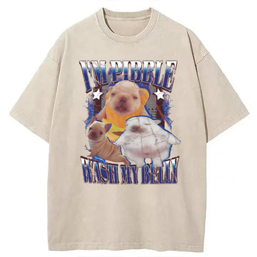 Personality fashion Funny Brainrot Pibble Meme Washed T-Shirt