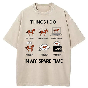 Personality fashion Funny Horse Meme Washed T-Shirt
