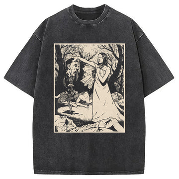 Personality fashion Headhunter Witch Washed T-Shirt