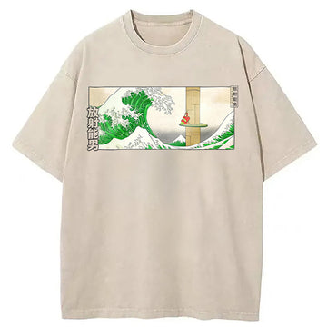 Personality fashion Green Wave Washed T-Shirt