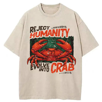 Personality fashion Horror Crab Washed T-Shirt