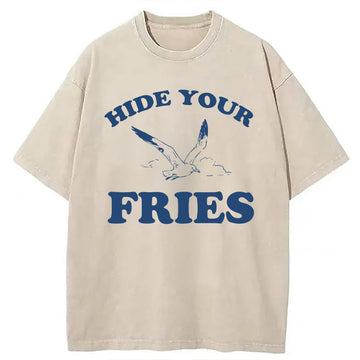 Personality fashion Hide Your Fries Funny Washed T-Shirt