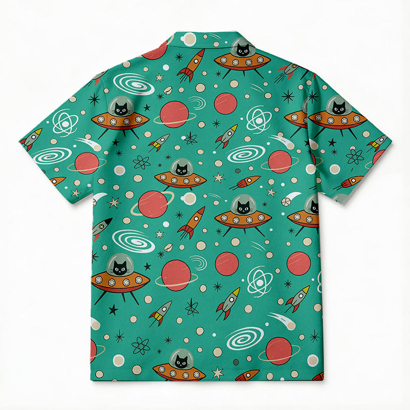Personality fashionFunny Alien Cat in UFO Aloha Hawaiian Shirt