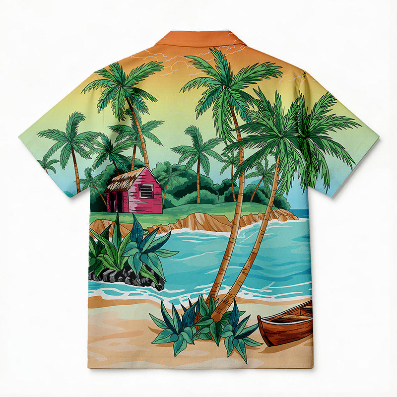 Personality fashionTropical Paradise Hut Hawaiian Shirt