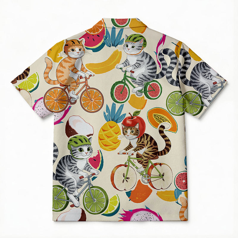 Personality fashionCute Cats on Bicycles with Fruit Hawaiian Shirt