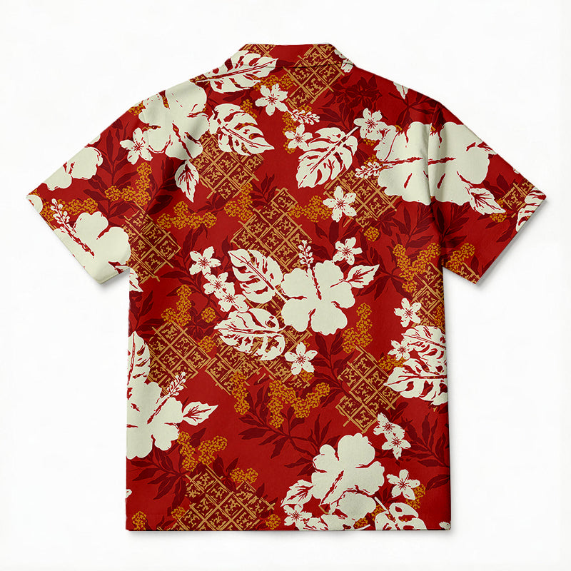 Personality fashionRed Batik Hibiscus Hawaiian Shirt
