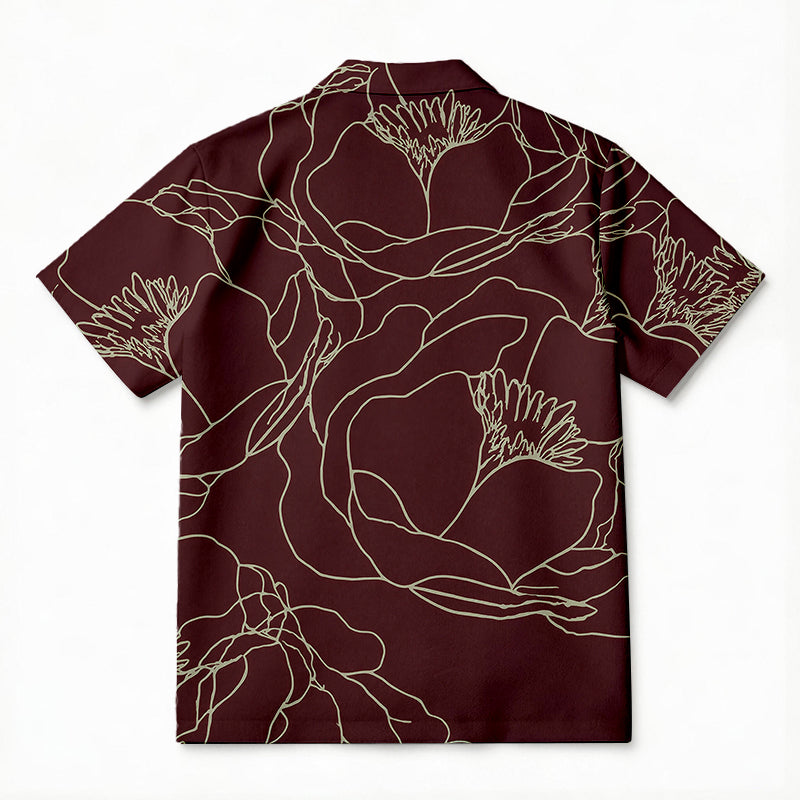 Personality fashionBurgundy Line Bloom Hawaiian Shirt