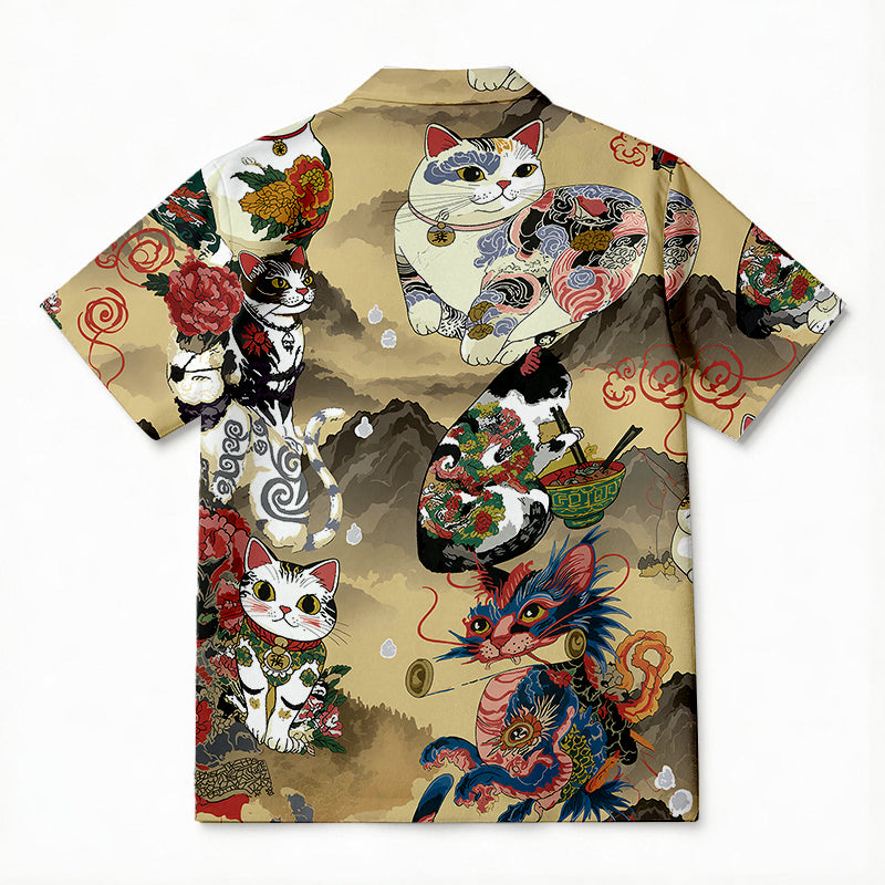 Personality fashionJapanese Cat Tattoo Hawaiian Shirt