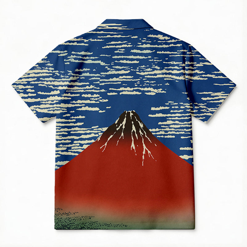 Personality fashionRed Fuji Japanese Hawaiian Shirt