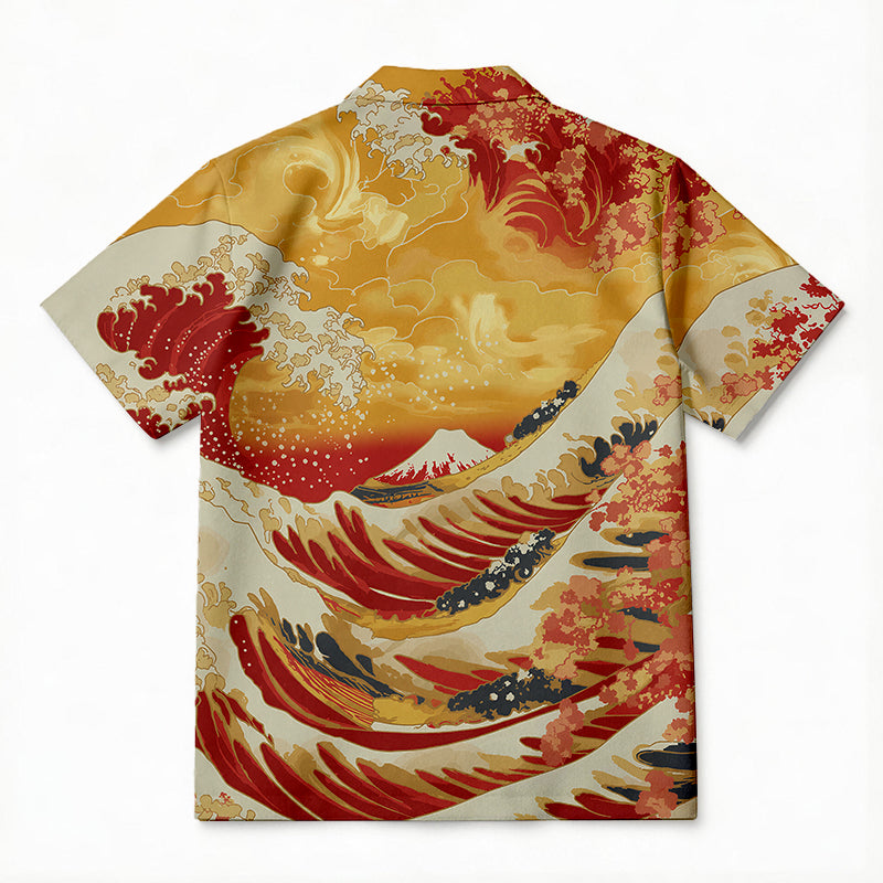 Personality fashionRed Wave Hawaiian Shirt