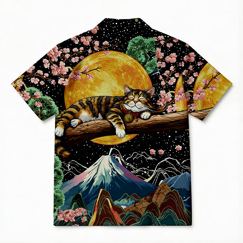 Personality fashionMoon Cat Hawaiian Shirt