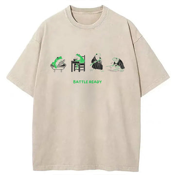 Personality fashion Funny Morning Routine Frog Washed T-Shirt