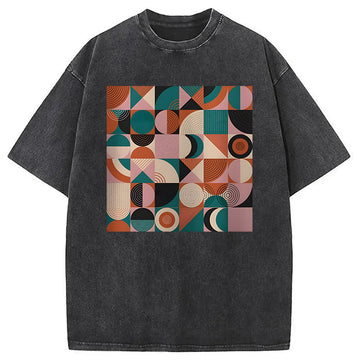 Personality fashion Abstract Geometric Art Washed T-Shirt