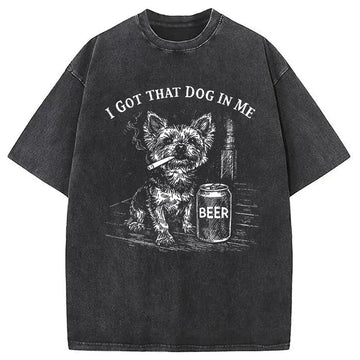 Personality fashion I Got That Dog In Me Funny Yorkie Smoking Cigarette Meme Washed T-Shirt