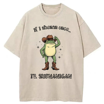 Personality fashion I ll Shenanigan Frog Washed T-Shirt