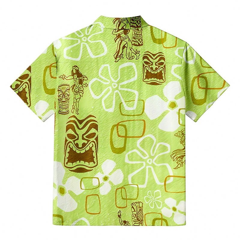 Hula Girl & Tiki Seersucker Hawaiian Shirt