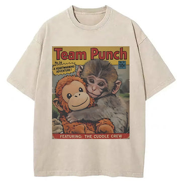 Personality fashion Punch Monkey Holding Stuffed Monkey Washed T-Shirt