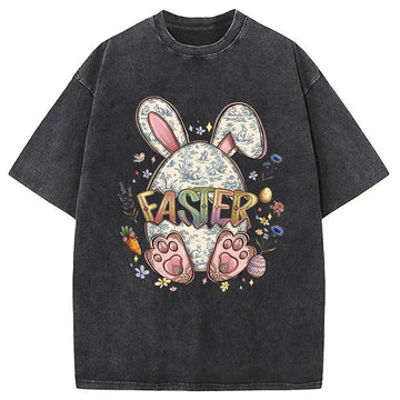 Personality fashion Easter Bunny Egg Washed T-Shirt