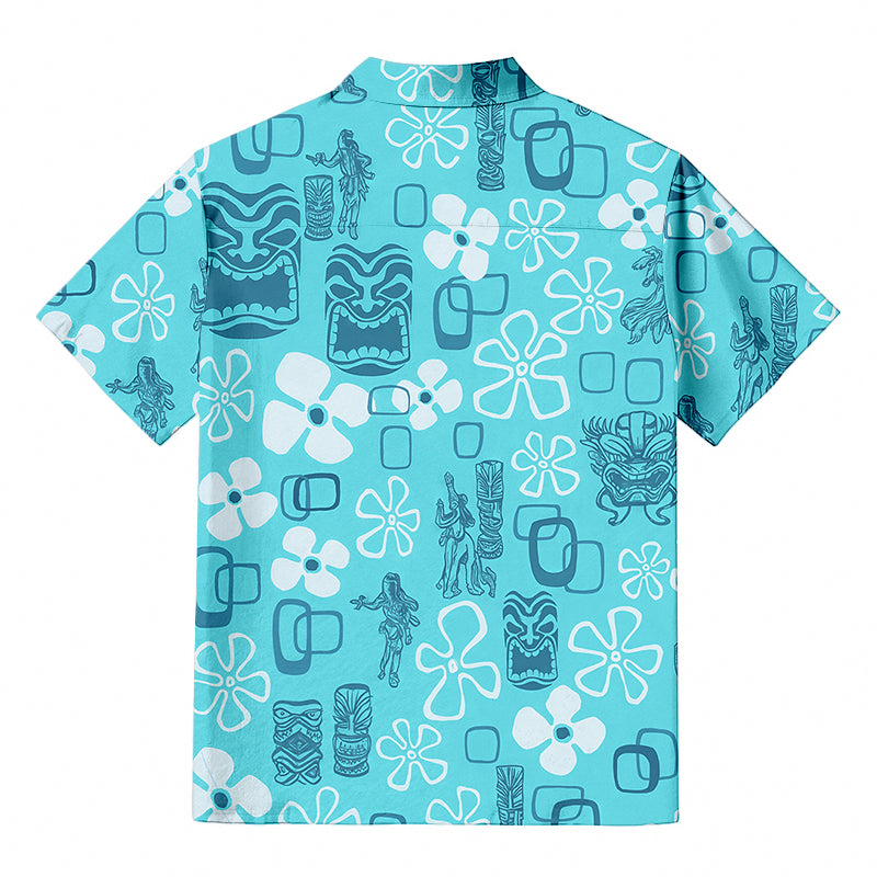 Hula Girl & Tiki Seersucker Hawaiian Shirt
