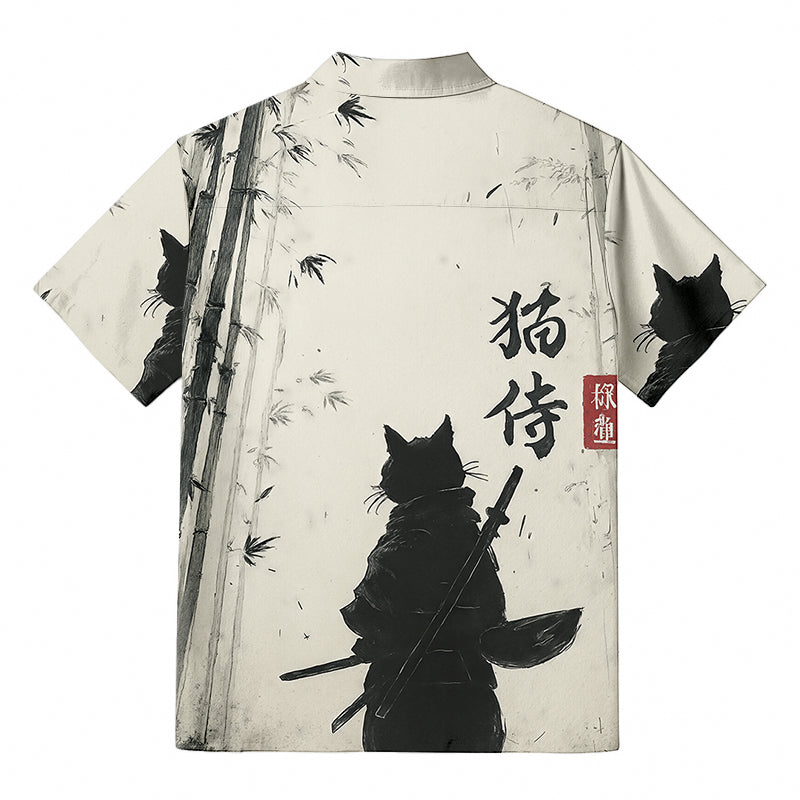 Samurai Cat In The Bamboo Forest Hawaiian Shirt
