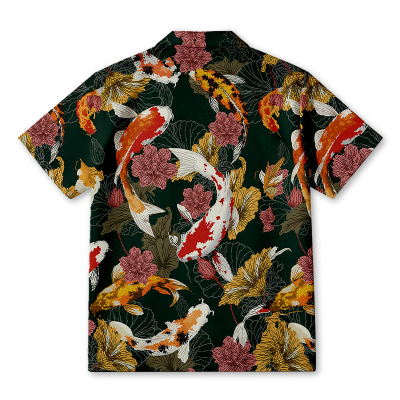 Personality fashionKoi Fish Tropical Floral Aloha Hawaiian Shirt