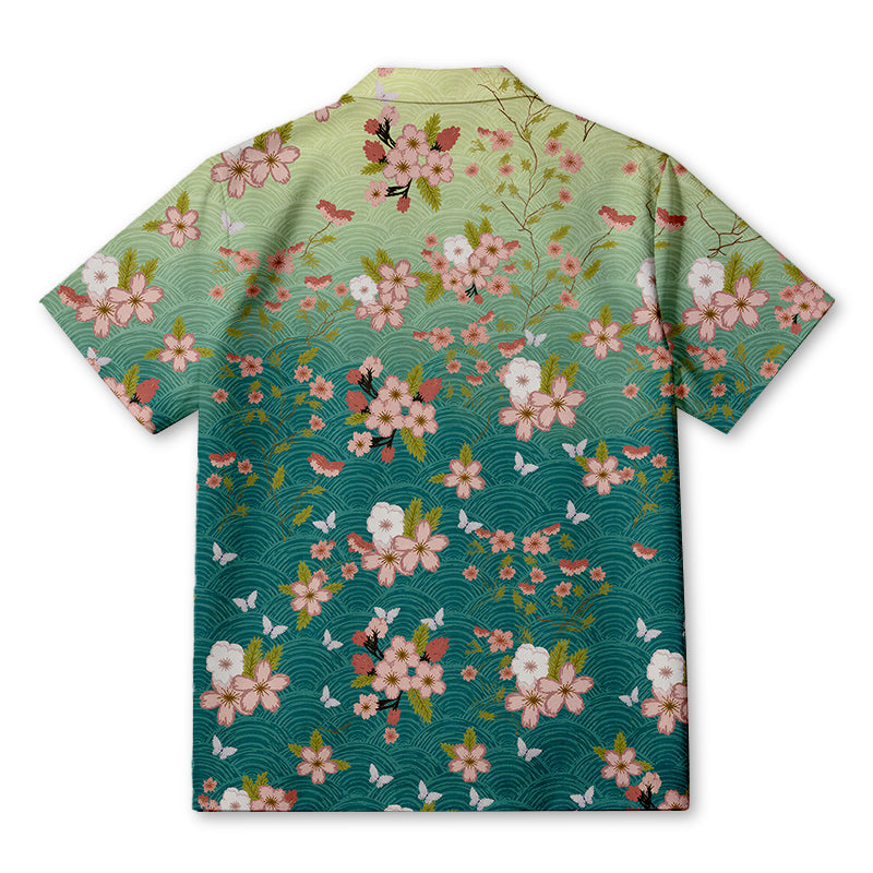 Personality fashionSakura Blossom Blue Hawaiian Shirt