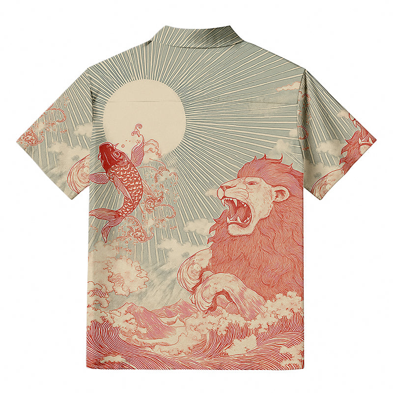 Waves Of Lion And Koi Hawaiian Shirt