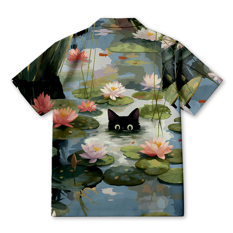 Personality fashionCats In The Lotus Pond Hawaiian Shirt
