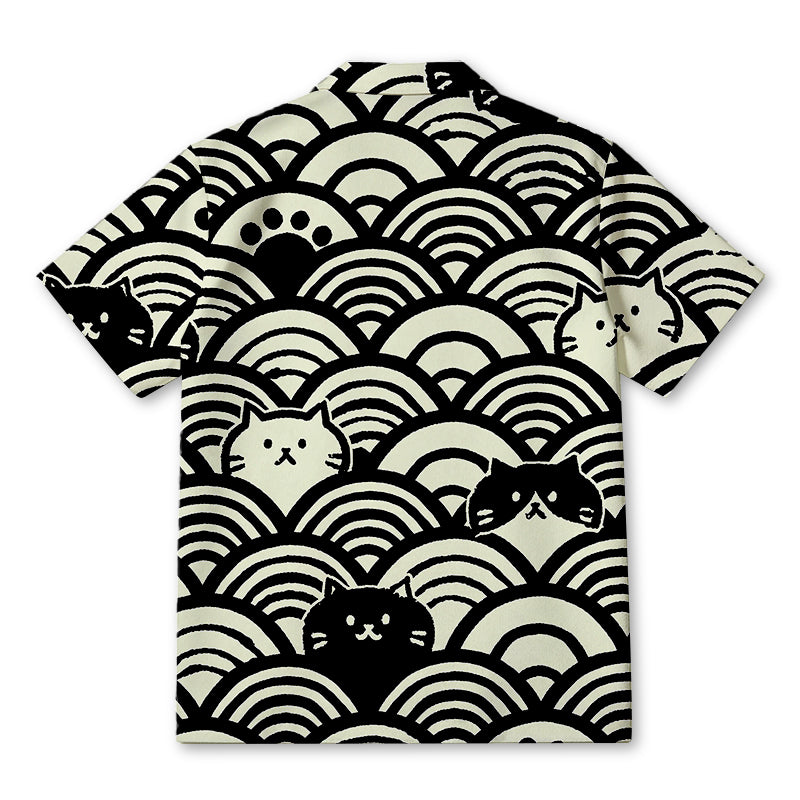 Personality fashionJapanese Cute Cat Wave Hawaiian Shirt