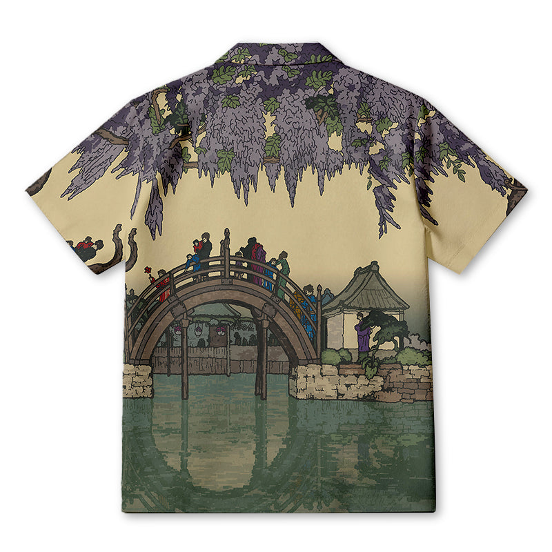Personality fashionHalf Moon Bridge And Wisteria Flowers Hawaiian Shirt