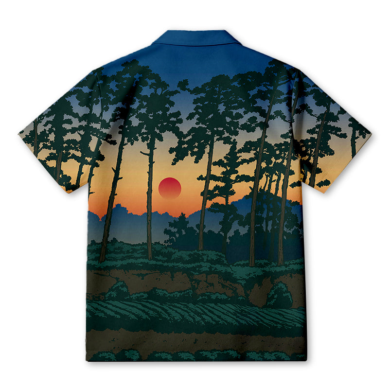 Personality fashionSetting Sun Behind Pines Hawaiian Shirt