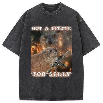 Personality fashion Got A Little Too Silly Rock Hyrax Washed T-Shirt