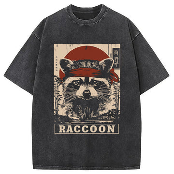 Personality fashion Raccoon Commando Vintage Washed T-Shirt