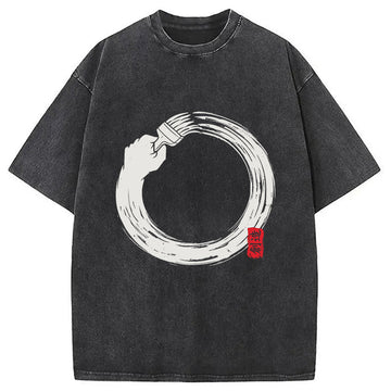 Personality fashion Japanese Enso Washed T-Shirt