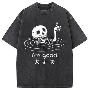 Personality fashion Drowned Skeleton Washed T-Shirt