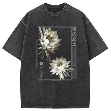 Personality fashion Japanese Epiphyllum Washed T-Shirt