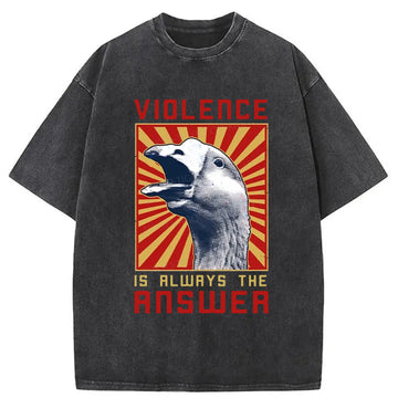 Personality fashion Violence Is Always The Answer Washed T-Shirt
