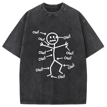Personality fashion Ow Ow Ow Funny Scream Washed T-Shirt