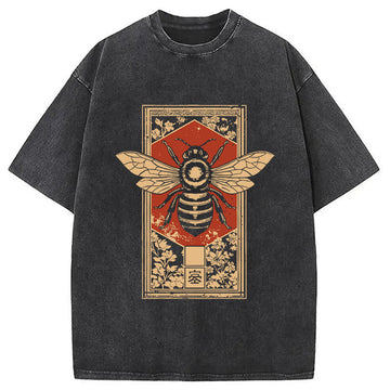 Personality fashion Gothic Honey Bee Japanese Washed T-Shirt