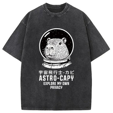 Personality fashion Astronaut Capybara Washed T-Shirt