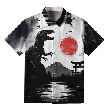 Personality fashion  Monster Under Mount Fuji Button-up Shirt