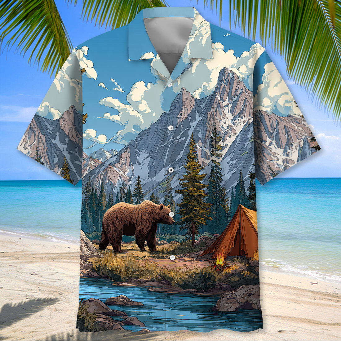 Wild Bear Camping Adventure 3D Hawaiian Shirt